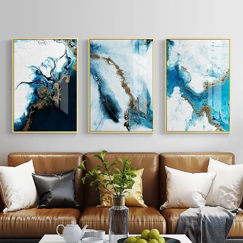 Nordic Abstract Color Spalsh Blue Golden Canvas Painting Poster And Print Unique Decor Wall Art Pictures For Living Room Bedroom 1