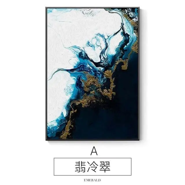 Nordic Abstract Color Spalsh Blue Golden Canvas Painting Poster And Print Unique Decor Wall Art Pictures For Living Room Bedroom 3