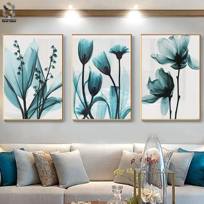 Nordic Canvas Painting Flowers Poster Blue Floral Wall Art Print For Vintage Living Room Decorative Wall Pictures 1