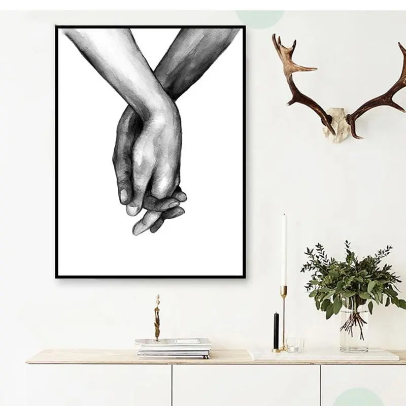 Nordic Frameless Black And White Canvas Lover For Living Room Decorative Painting Holding Hands Wall Art Poster 1Pc 1