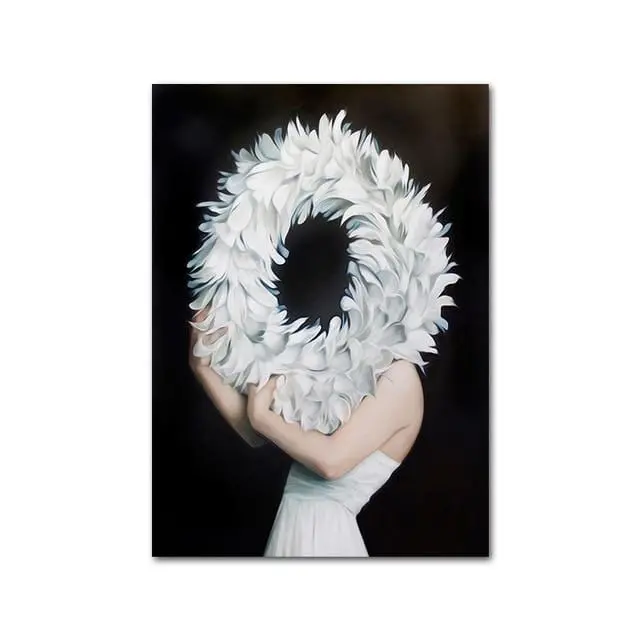Nordic-Inspired Nude Figure Canvas Print with Feather Motif – Sophisticated Bedroom or Living Room Art