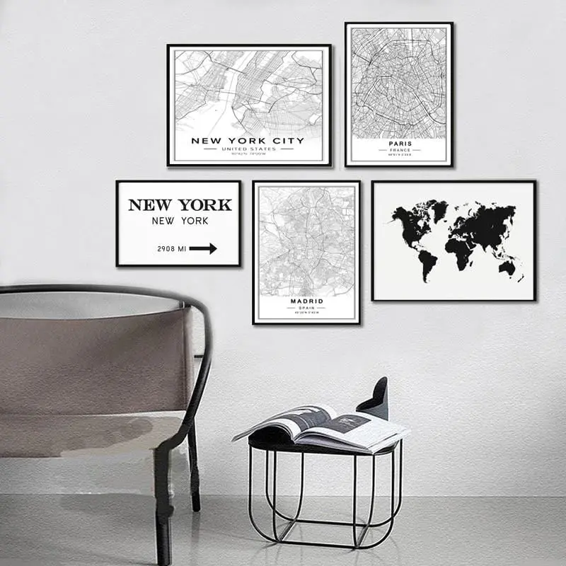Nordic Minimalist World Famous City Map Canvas Paintings Berlin Oslo Poster Print Wall Art Pictures For Living Room Home Decor 1