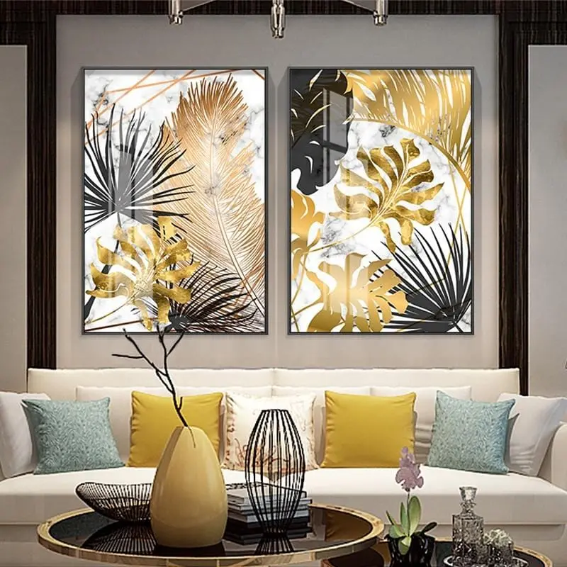 Nordic Plants Golden Leaf Canvas Painting Posters And Print Wall Art Pictures For Living Room Bedroom Dinning Room Modern Decor 1