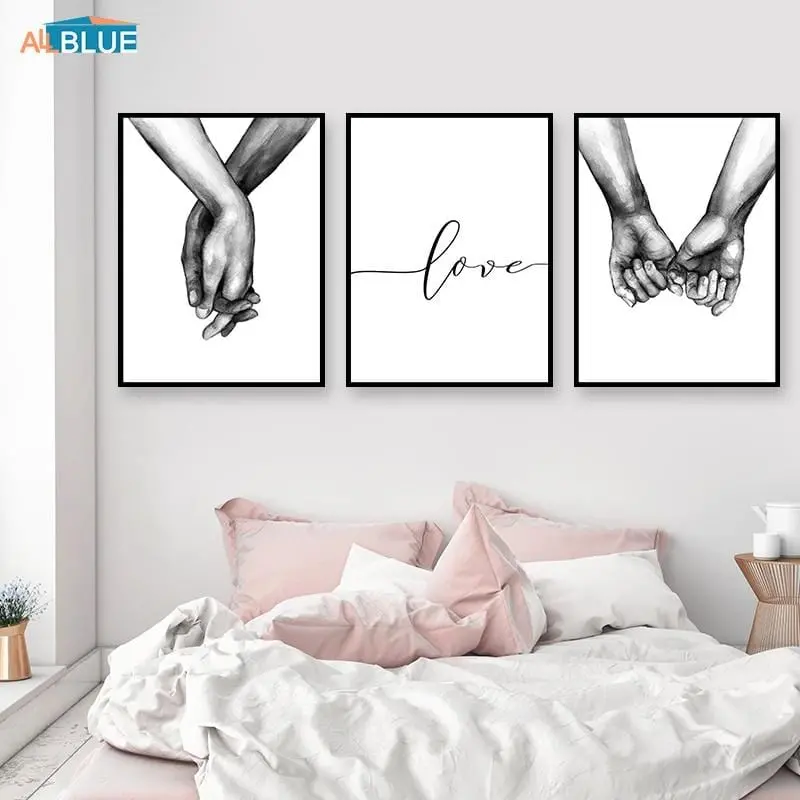 Nordic Poster Black And White Holding Hands Canvas Prints Lover Quote Wall Pictures For Living Room Abstract Minimalist Decor 1