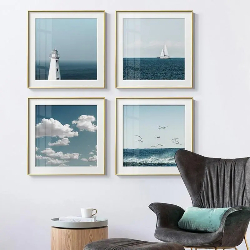 Nordic Seascape Blue Sky Sea Landscape Clouds Canvas Painting Poster Print Hd Modern Wall Art Pictures For Living Room Home Deco 1