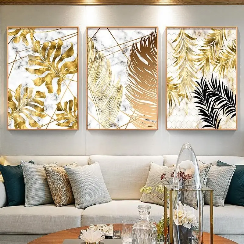 Nordic Style Golden Leaf Canvas Painting Posters And Print Modern Decor Wall Art Pictures For Living Room Bedroom Dinning Room 1