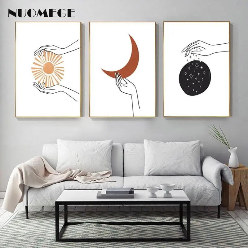 Nordic Style Line Drawing Posters And Prints Celestial Line Wall Art Sun Moon Stars Wall Pictures For Living Room Home Decor 1