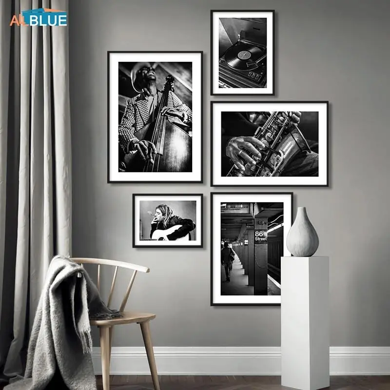 Nordic Wall Art Poster Print Band Guitar Jazz Music Portrait Canvas Decorative Painting Black White Wall Picture For Living Room 1