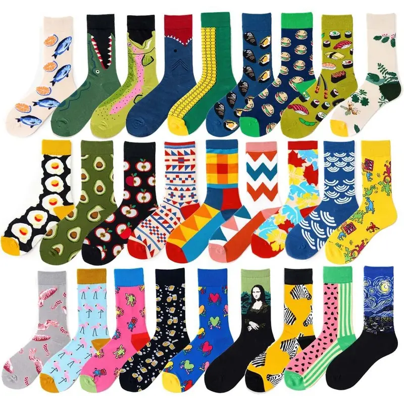 Novelty Happy Funny Men Graphic Socks Combed Cotton Omelette Frog Crazy Burger Salmon Corn Avocado Bird Fish Sock Christmas Gift 1
