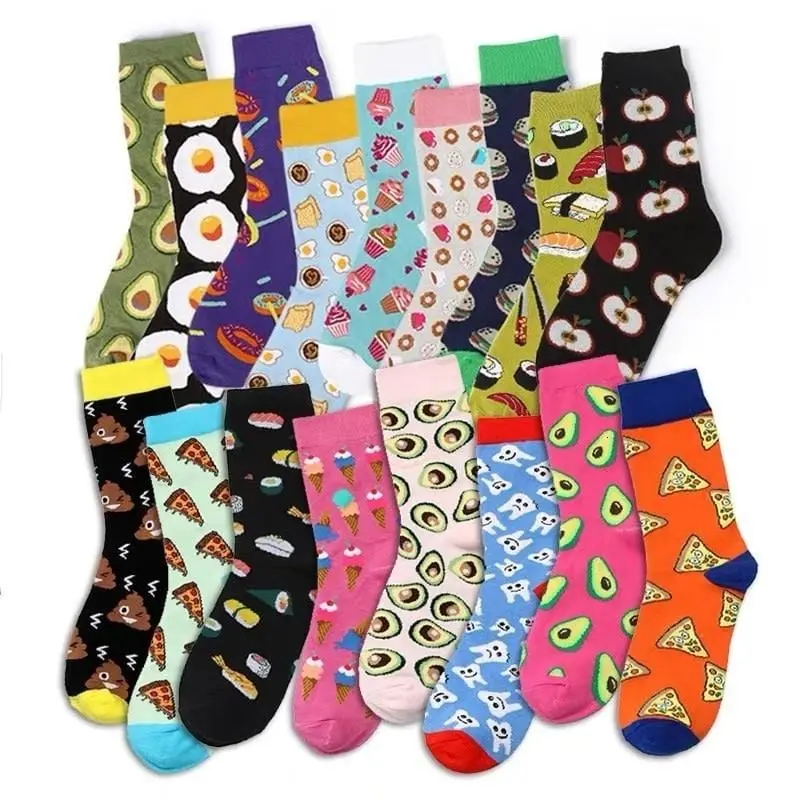 Novelty Women Socks Funny Cute Cartoon Fruits Banana Avocado Lemon Egg Donuts Food Happy Japanese Harajuku Skateboard Socks 1