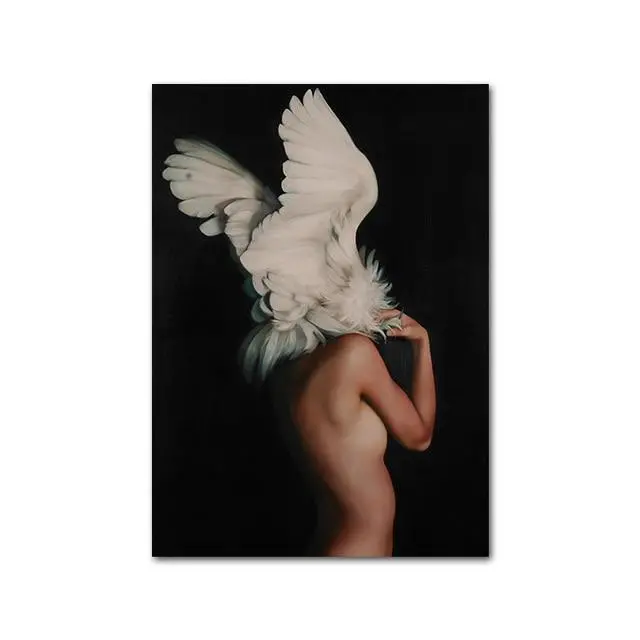 Nude Naked Women Feather Posters And Prints Nordic Figure Canvas Painting Girls Wall Art Flower Pictures For Living Room Bedroom 12