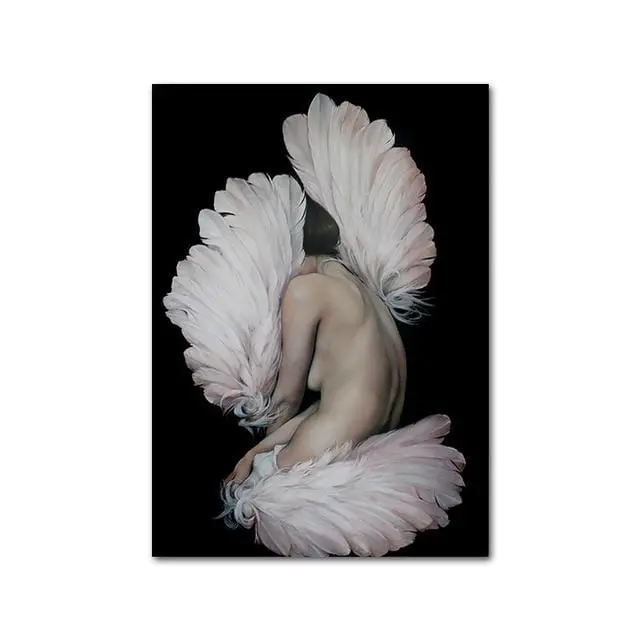 Nude Naked Women Feather Posters And Prints Nordic Figure Canvas Painting Girls Wall Art Flower Pictures For Living Room Bedroom 15