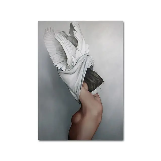 Nude Naked Women Feather Posters And Prints Nordic Figure Canvas Painting Girls Wall Art Flower Pictures For Living Room Bedroom 8