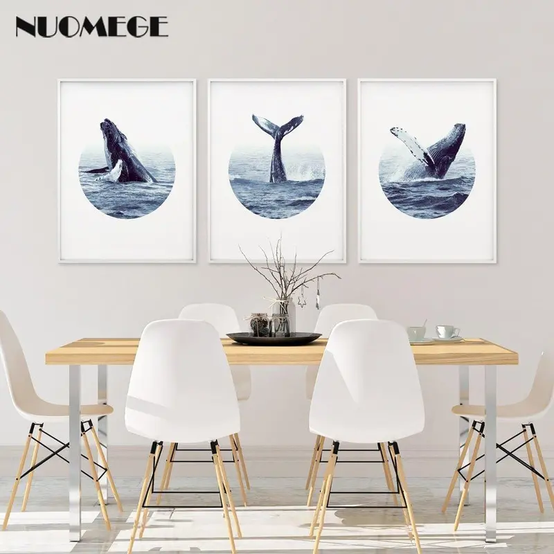 Nuomege Modern Poster Whale Wall Art Print Coastal Art Decor Humpback Beluga Canvas Painting Decorative Picture For Living Room 1
