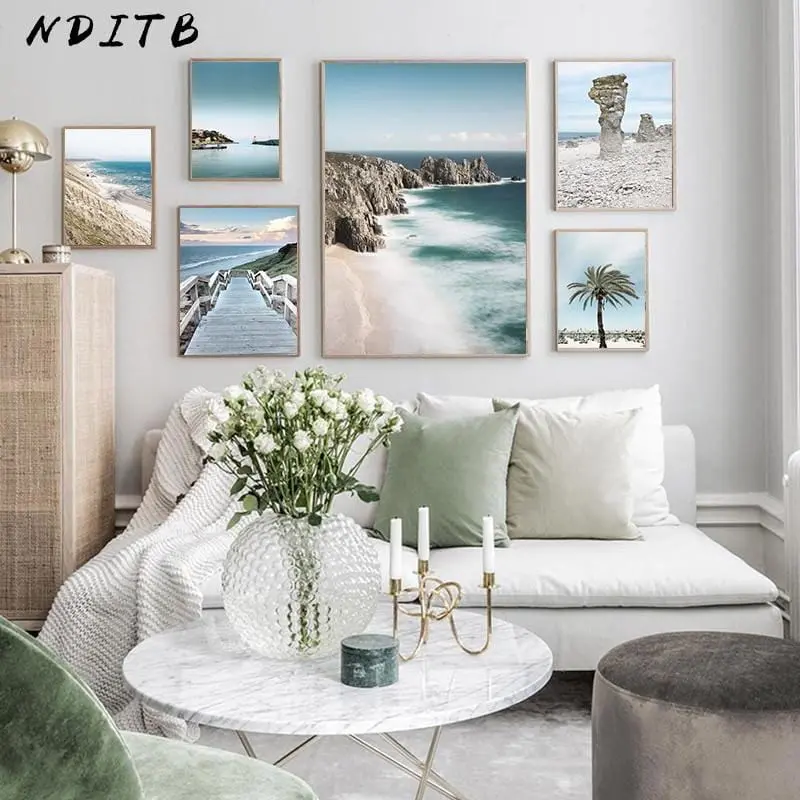 Ocean Sea Beach Bridge Canvas Poster Nordic Nature Seascape Wall Art Print Painting Scandinavian Living Room Decoration Picture 1
