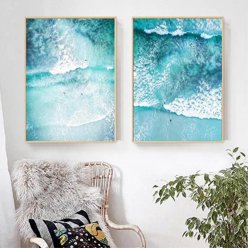Ocean Wave Wall Art Canvas Painting Beach Surf Aerial Prints Nordic Posters Modern Beach Landscape Picture For Living Room Decor 1