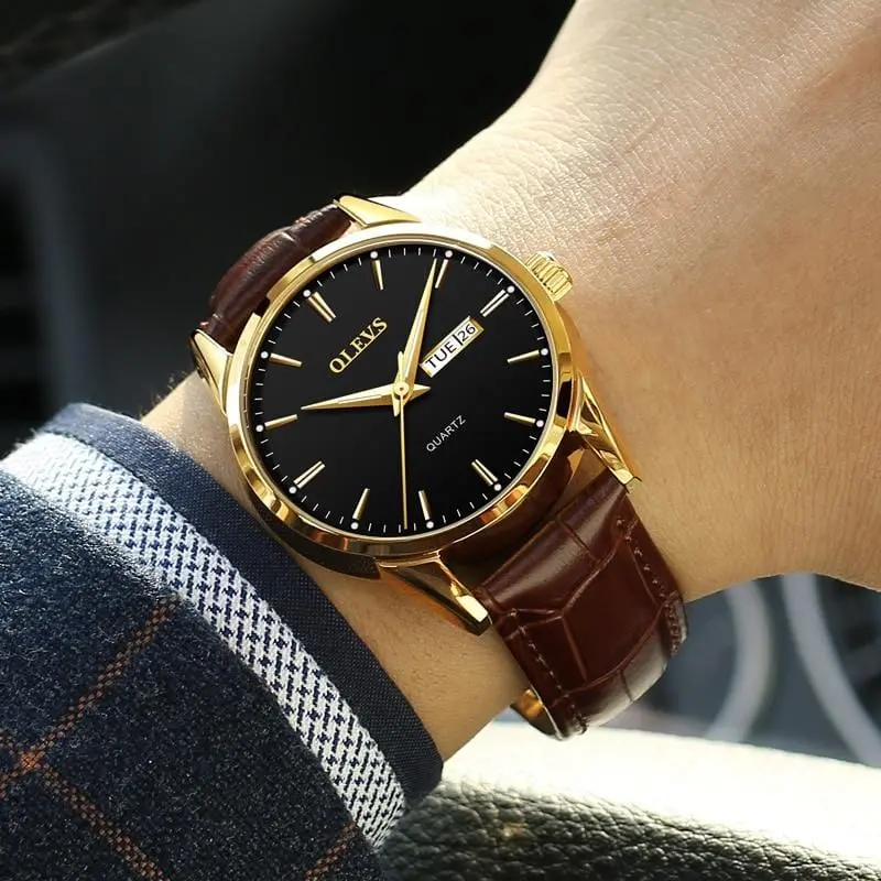 Olevs Mens Watches Top Brand Luxury Quartz Wrist Watch Reloj Hombre Fashion Casual Business Leather Men Watch Relogio Masculino 1
