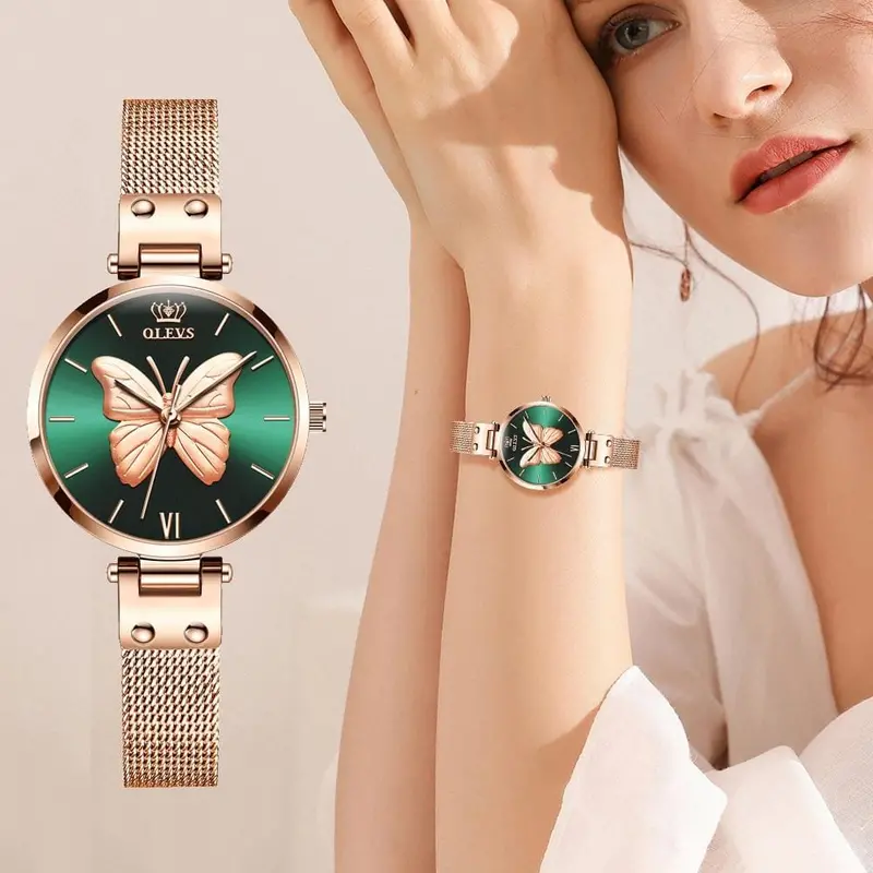 Olevs Women Watches Top Luxury Brand Vivid Butterfly Watch Fashion Quartz Ladies Mesh Stainless Steel Waterproof Gift Watch 6891 1