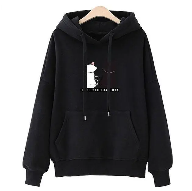 Oversized Kawaii Cat Hoodie for Women – Korean Streetwear Sweatshirt with Kangaroo Pocket & Hood