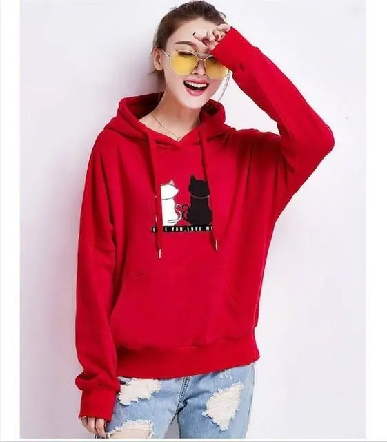 Oversized Kawaii Cat Hoodie for Women – Korean Streetwear Sweatshirt with Kangaroo Pocket & Hood