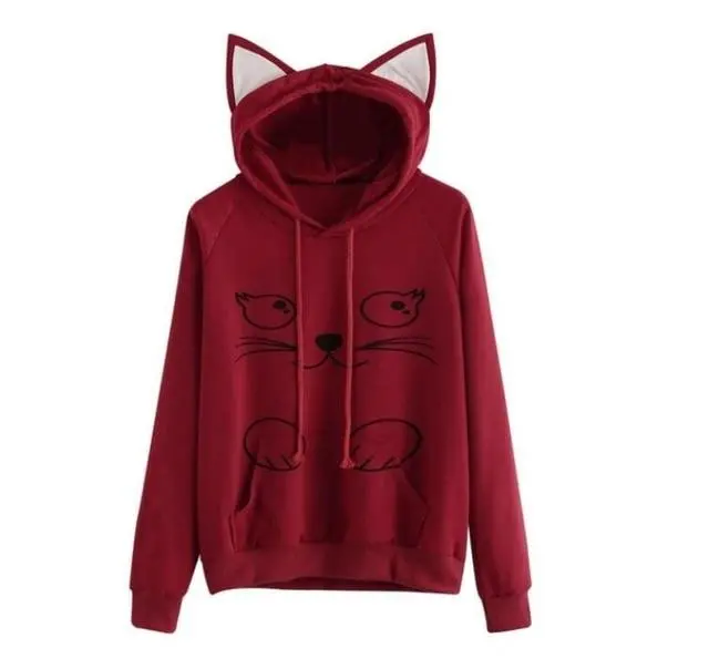 Oversized Kawaii Cat Hoodie for Women – Korean Streetwear Sweatshirt with Kangaroo Pocket & Hood