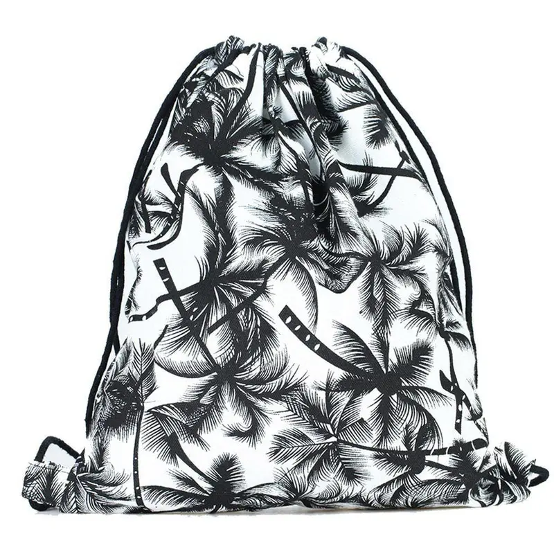 Palm Trees Print Drawstring Bag 1