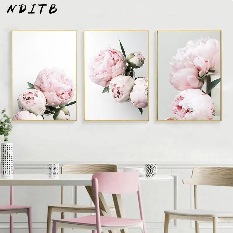 Peony Flower Canvas Poster Nordic Blush Floral Botanical Print Wall Art Painting Scandinavian Decoration Picture Room Decor 1