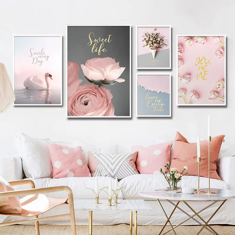 Peony Flower Wall Picture Painting Printing On Canvas Art Nordic Pink Poster Wall Paintings For Girls Living Room Pop Art Decor 1