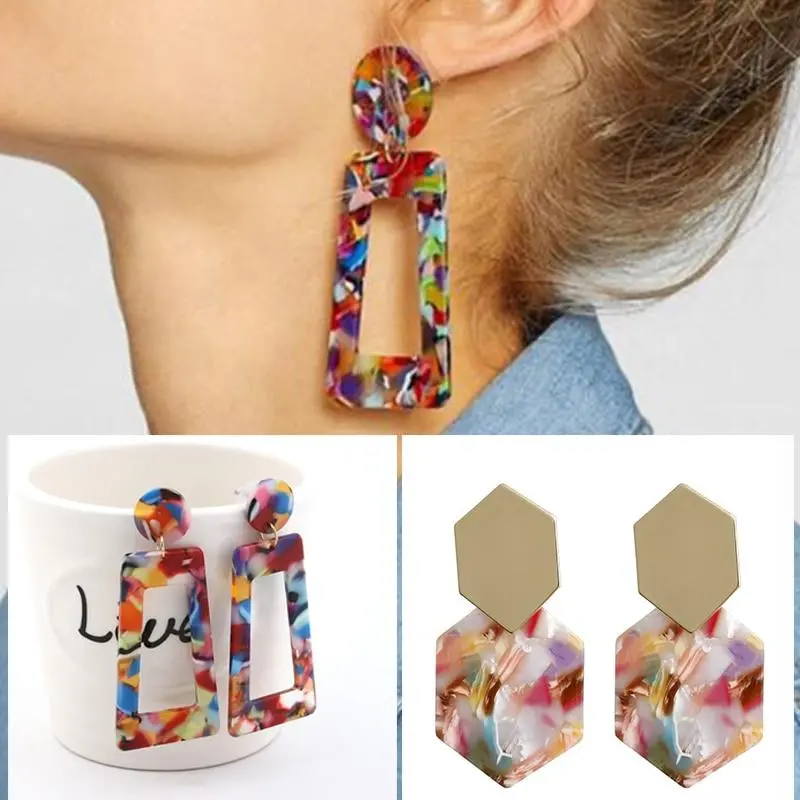 Personality 2019 Trapezoid Large Long Acrylic Acetate Drop Earrings For Women Rectangle Tortoiseshell Earring Za Jewelry 1