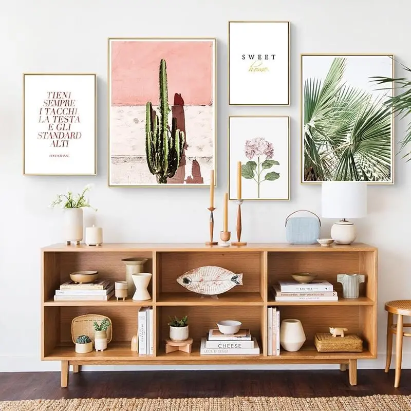 Pink Cactus Green Plant Flower Creative English Canvas Painting Art Abstract Print Poster Picture Wall Nordic Home Decoration 1