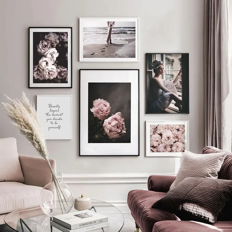 Pink Peony Floral Wall Art Pictures Beauty Quotes Canvas Painting Gallery Poster Print Interior Living Room Home Decor No Frame 1