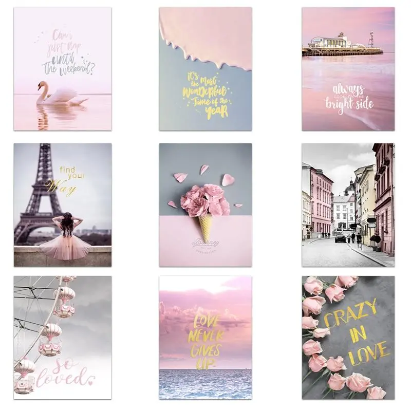 Pink Poster And Print Nordic Paris Landscape Wall Art Ins Style Petal Canvas Painting For Living Room Decoration Home Decor 1