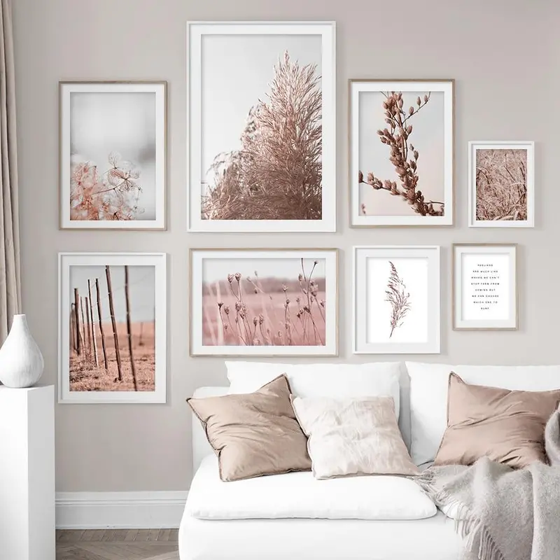 Pink Reed Grass Flower Plant Wall Art Picture Abstract Beautiful Canvas Poster Prints Home Decor Mural Painting For Living Room 1