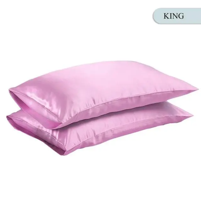 Queen/King Silk Satin Pillow Case Bedding Pillowcase Smooth Home White Black Grey Khaki Sky Blue Pink Sliver 12