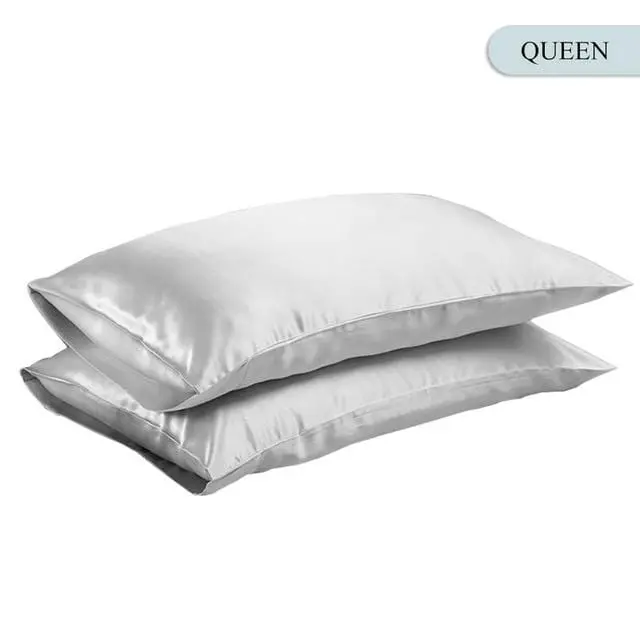 Queen/King Silk Satin Pillow Case Bedding Pillowcase Smooth Home White Black Grey Khaki Sky Blue Pink Sliver 13
