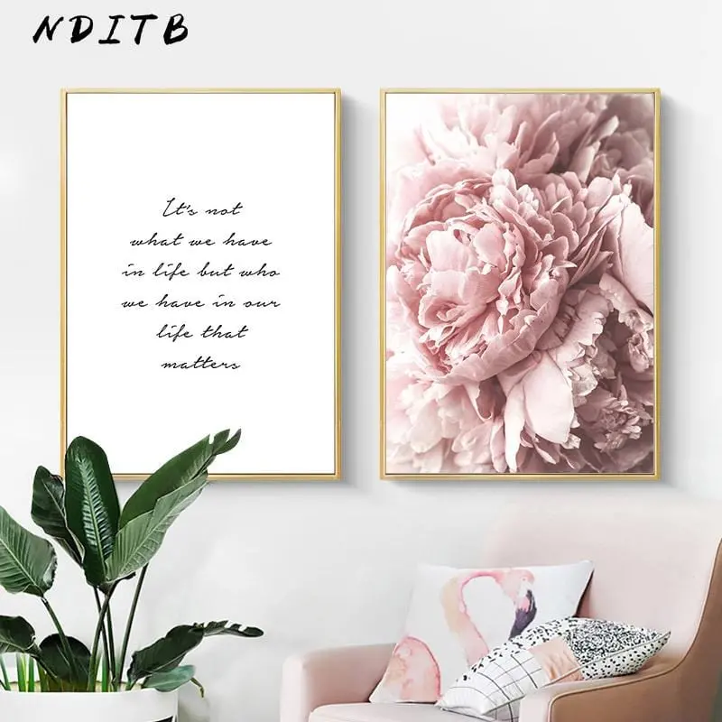 Scandinavian Art Flower Canvas Poster Pink Peony Floral Print Painting Nordic Style Wall Picture Modern Living Room Decoration 1