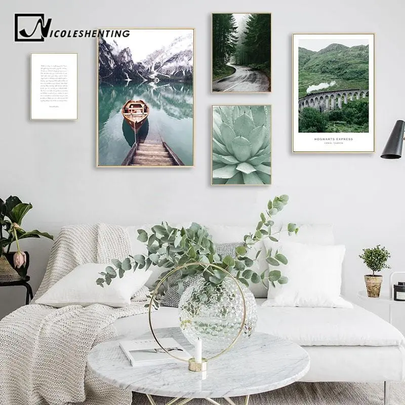 Scandinavian Boat Lake Canvas Poster Nature Nordic Style Landscape Wall Art Print Painting Decorative Picture Living Room Decor 1