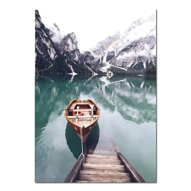 Scandinavian Boat Lake Canvas Poster Nature Nordic Style Landscape Wall Art Print Painting Decorative Picture Living Room Decor 5
