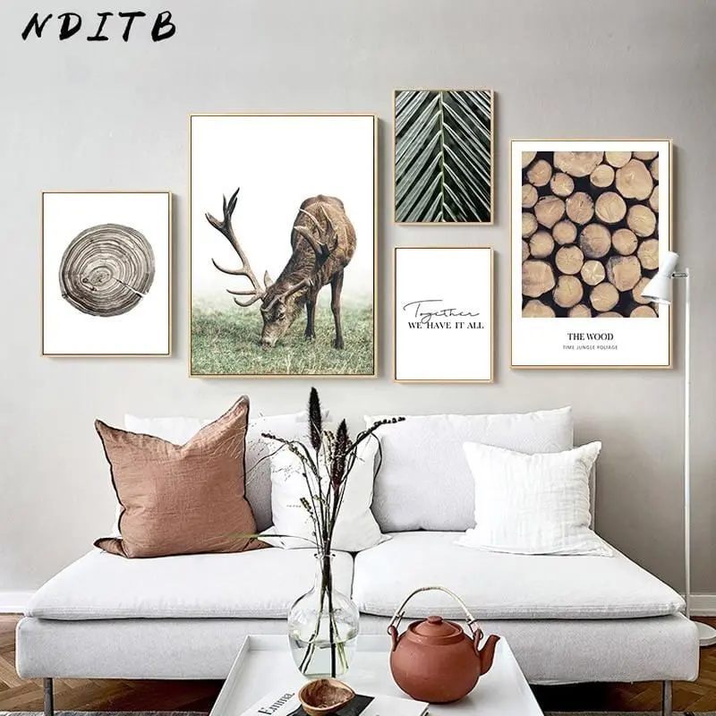 Scandinavian Poster Nordic Style Deer Wood Wall Art Canvas Print Painting Decorative Picture Modern Living Room Decoration 1