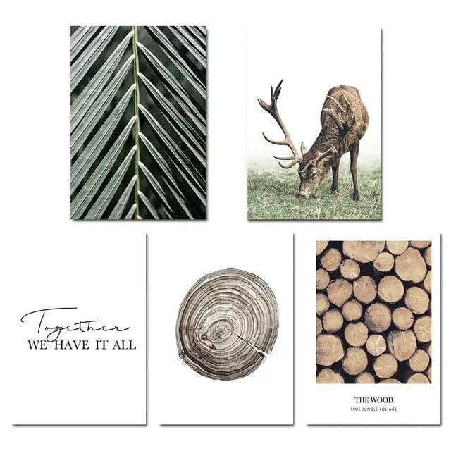 Scandinavian Poster Nordic Style Deer Wood Wall Art Canvas Print Painting Decorative Picture Modern Living Room Decoration 6
