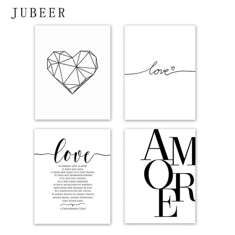 Scandinavian Style Love Poster Black And White Canvas Painting Amore Wall Pictures For Living Room Nordic Decoration Home Art 1