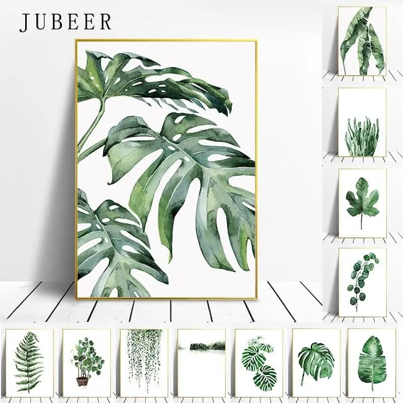 Scandinavian Style Tropical Plants Poster Green Leaves Decorative Picture Modern Wall Art Paintings For Living Room Home Decor 1