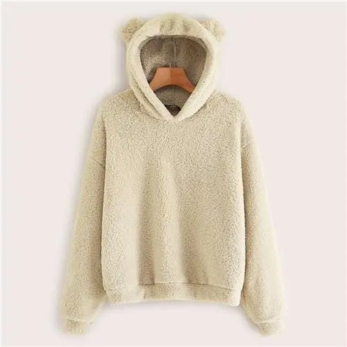 Shein Preppy Lovely With Bears Ears Solid Teddy Hoodie Pullovers Sweatshirt Autumn Women Campus Casual Sweatshirts 6