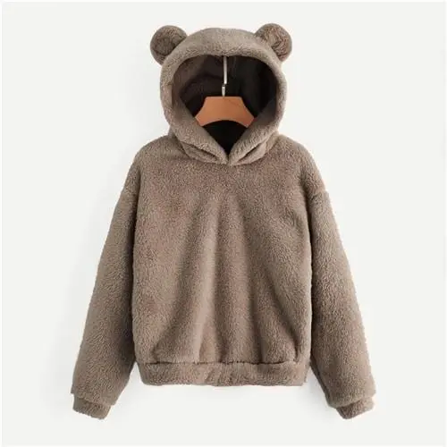Shein Teddy-Bear-Ear Hoodie for Women – Soft Solid Pullover Sweatshirt with Campus-Casual Charm