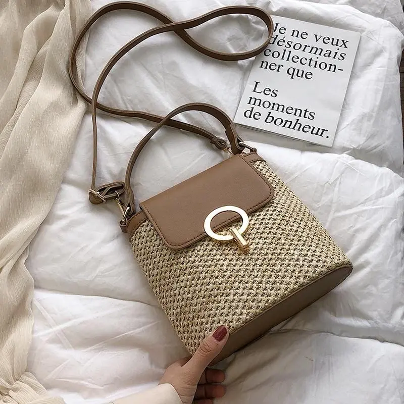 Small Straw Bucket Bags For Women 2019 Summer Crossbody Bags Lady Travel Purses And Handbags Female Shoulder Messenger Bag 1