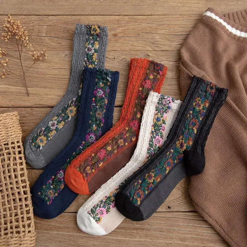 Spring Autumn Japanese Harajuku Woman Socks Cotton With Flowers Funny Socks Women Korean Style Kawaii Girls Calcetines Mujer 190 1