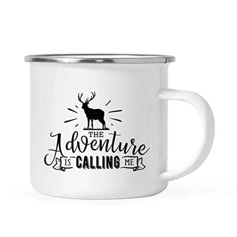 Stainless Steel Camping Coffee Mug Gift, The Adventure Is Calling Me,Birthday Christmas Outdoors Metal Enamel Campfire Cup 1