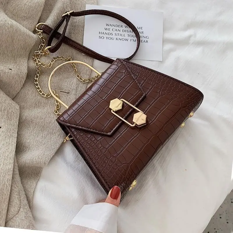 Stone Pattern Pu Leather Crossbody Bags For Women 2020 Small Totes With Metal Handle Lady Shoulder Messenger Bag Handbags 1