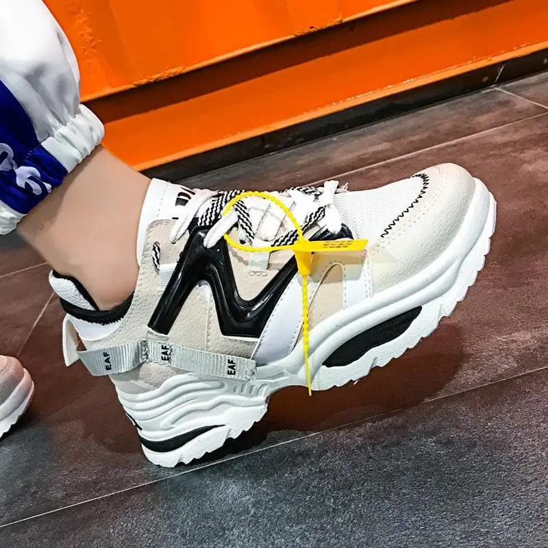 Stylish Women Casual Shoes Lovers Leather Dad Platform Chunky Sneakers Harajuku Flat Thick Sole Tenis Wedge White Basket Walking 1