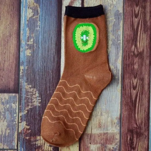 Summer Korean Happy Fruits Socks Lemon Avocado Pineapple Cherry Blueberry Orange Gardenias Banana Leaves Printed Unisex Sox 12